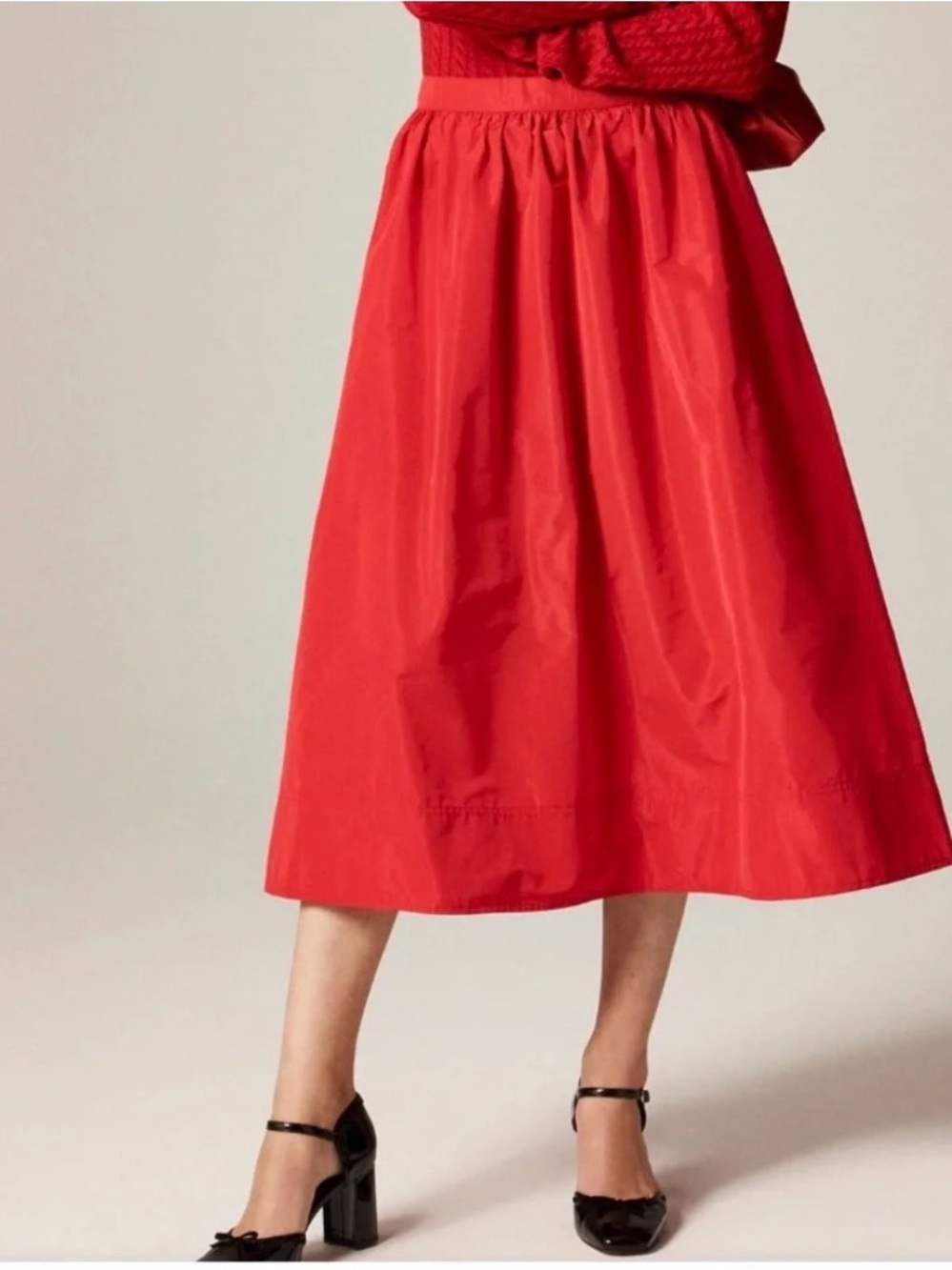 NWT J. Crew Midi Ball Skirt in Red Taffeta with Pockets and Side Zipper Size 16